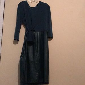 Green Long Sleeve Faux Leather Bottom Dress from New York & Company